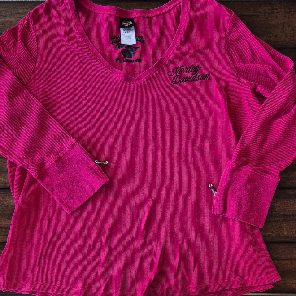 Harley-Davidson Fuchsia V-Neck Long Sleeve